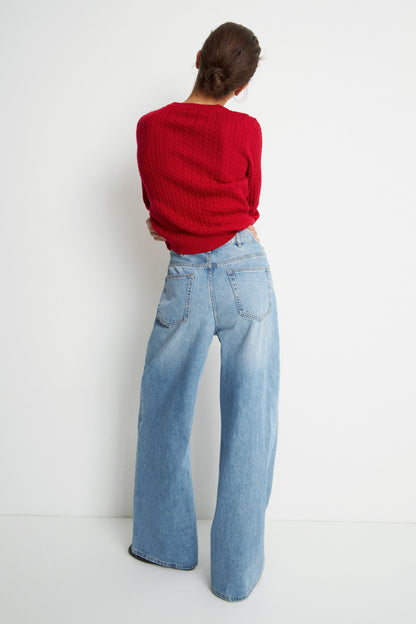 COTTON-VISCOSE WIDE LEG JEANS