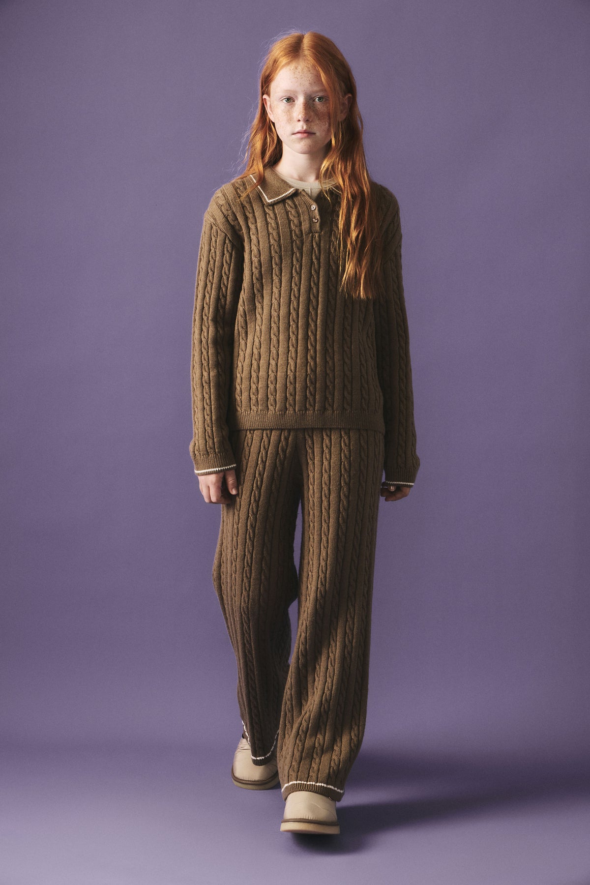 CABLE-KNIT COTTON-WOOL TROUSERS