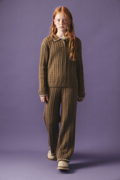 CABLE-KNIT COTTON-WOOL TROUSERS