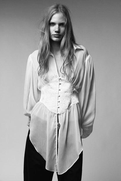 EMBROIDERED BLOUSE WITH DRAPERY